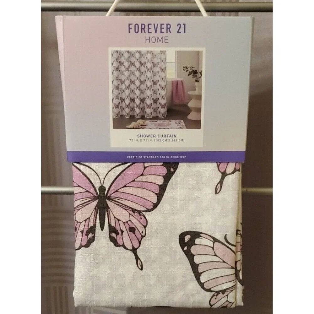 NWT Forever 21 Home Butterflies Shower Curtain‎ Polyester Fabric Purple & White